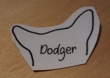 Crafts 4 Rescues Sticker says Dodger image of ear outline sticker