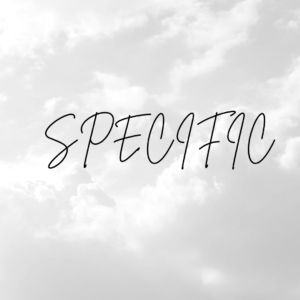 Image of white clouds with word Specific written in it